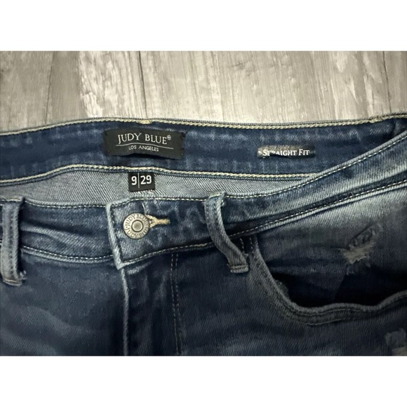 Judy Blue Jean Womens 9/29 Blue Straight Fit Raw Hem Stretch Denim DIstressed - Picture 4 of 13